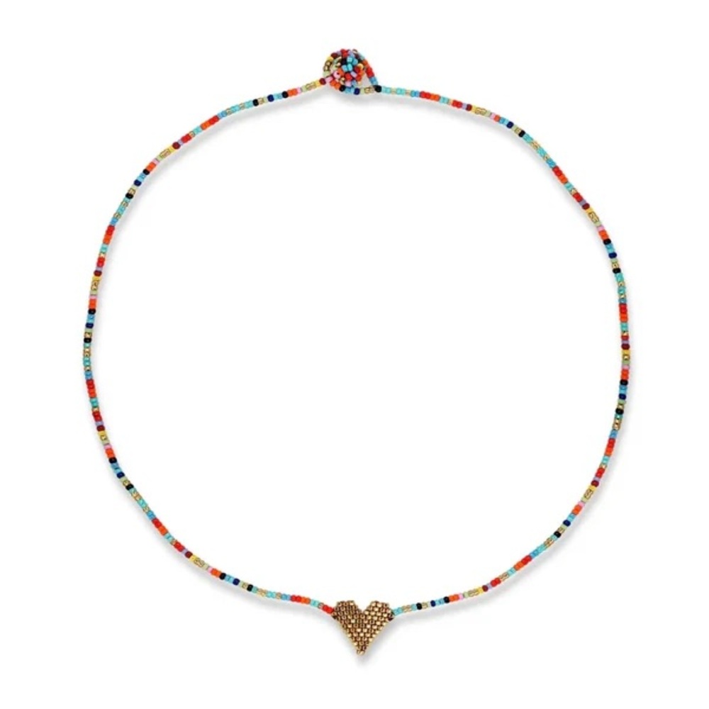 NWT Monarch Market Miyuki Rainbow Heart Seed Bead Necklace NEW WITH TAGS